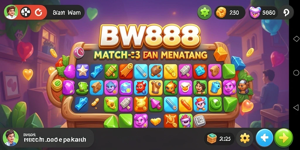 Screenshot utama BW888 menampilkan gameplay Match-3 yang mengasyikkan.