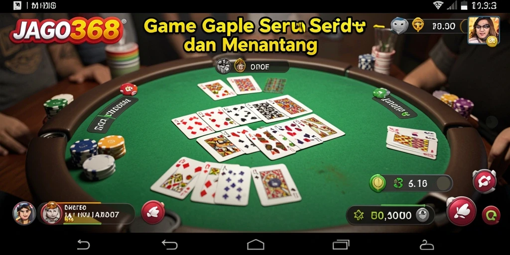 Screenshot menunjukkan permainan Gaple seru di JAGO368 dengan pemain aktif.